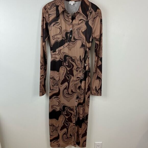 Song of Style Rommie Mesh Dress Brown Marble Women’s Small Long Sleeve Stretch - Picture 12 of 15